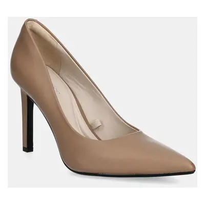 Calvin Klein bőr tűsarkú HEEL PUMP - LTH barna, HW0HW02336