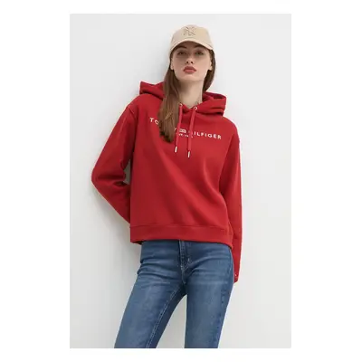 Tommy Hilfiger felső bordó, női, nyomott mintás, kapucnis, WW0WW43598