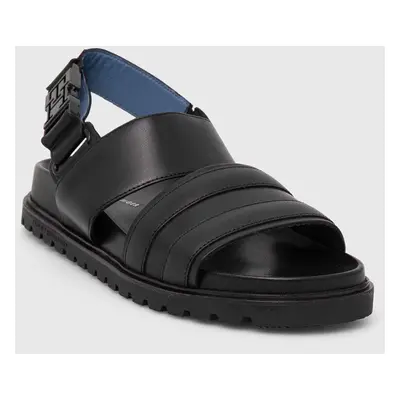 Tommy Hilfiger bőr szandál ELEVATED TH BUCKLE LTH SANDAL fekete, férfi, FM0FM05007