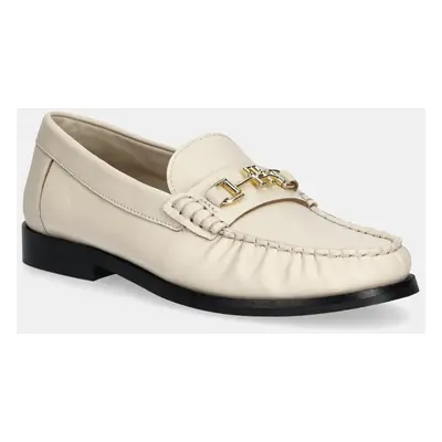 Tommy Hilfiger bőr mokaszin SOFT LEATHER HORSEBIT LOAFER bézs, női, lapos talpú, FW0FW08414