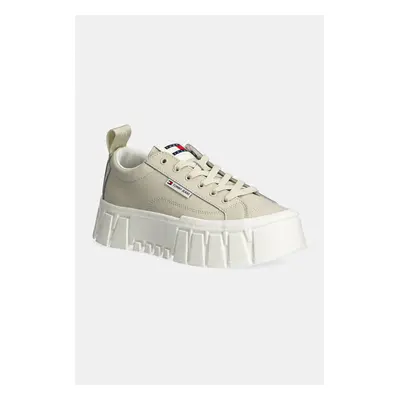 Tommy Jeans bőr sportcipő TJW VULC FLATFORM LC LEATHER bézs, EN0EN02610