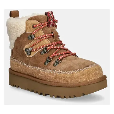 UGG velúr cipő Classic Alpine Lace Up barna, téliesített, lapos talpú, 1158271-CHE