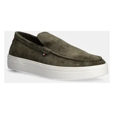 Tommy Hilfiger velúr mokaszin MODERN LIGHT HYBRID SUEDE LOAFER zöld, férfi, FM0FM05354