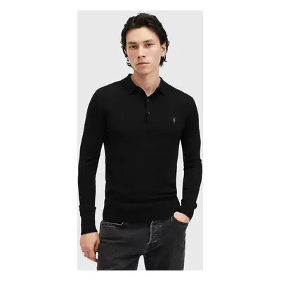 AllSaints gyapjú pulóver MODE MERINO könnyű, férfi, fekete, M085KB