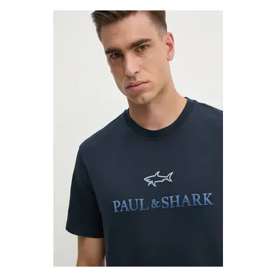 Paul&Shark pamut póló sötétkék, férfi, nyomott mintás