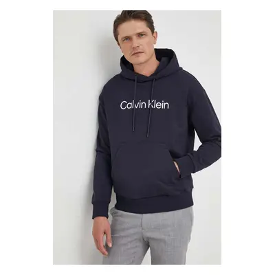 Calvin Klein pamut melegítőfelső sötétkék, férfi, nyomott mintás, kapucnis