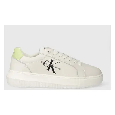 Calvin Klein Jeans bőr sportcipő YW0YW00823 CHUNKY CUPSOLE MONOLOGO W fehér, YW0YW00823