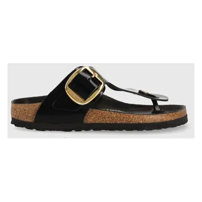 Birkenstock bőr flip-flop Gizeh fekete, női, lapos talpú