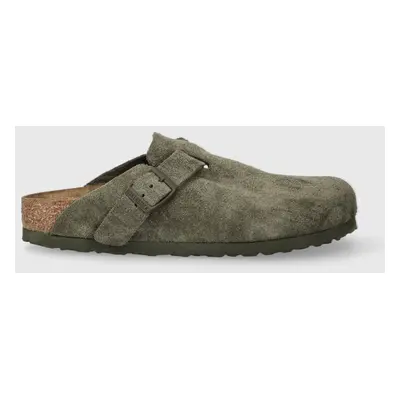 Birkenstock papucs velúrból Boston zöld, női