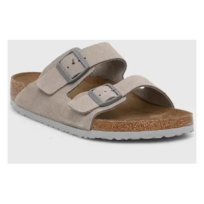 Birkenstock papucs velúrból Arizona szürke, férfi