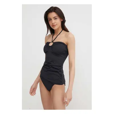 MICHAEL Michael Kors top fürdő SHIRRED HALTER TANKINI fekete, enyhén merevített kosaras, MM7M760