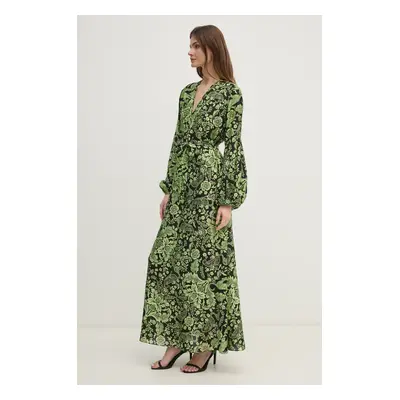 DIANE VON FURSTENBERG selyemkeverékes ruha zöld, maxi, egyenes, DVFDL4S031