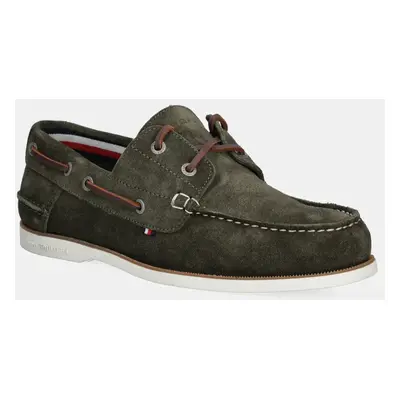 Tommy Hilfiger velúr mokaszin TH BOAT SHOE CORE SUEDE zöld, férfi, FM0FM05387