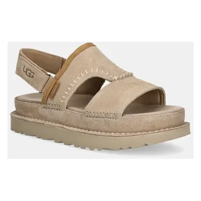 UGG velúr szandál Goldenstar Regenerate bézs, női, platformos, 1167369-SAN