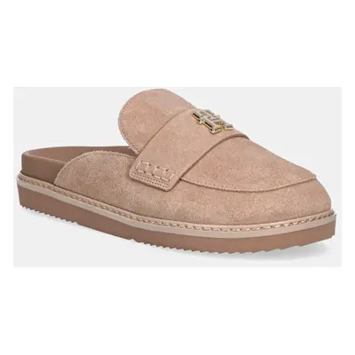 Tommy Hilfiger papucs velúrból SUEDE CLOSED TOE MULE bézs, női, FW0FW08583