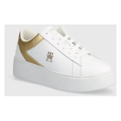 Tommy Hilfiger bőr sportcipő TH PLATFORM COURT SNEAKER GLD fehér, FW0FW08073