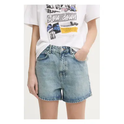 Moschino Jeans farmer rövidnadrág női, sima, magas derekú, 3217