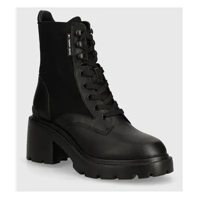 Tommy Jeans bokacsizma TJW MID HEEL BOOT MIX MEDIA fekete, női, lapos talpú, EN0EN02556