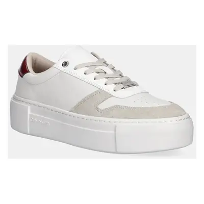 Calvin Klein bőr sportcipő FF CUPSOLE LACE UP - LTH MIX fehér, HW0HW02409