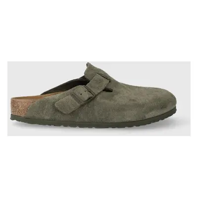 Birkenstock papucs velúrból zöld, férfi