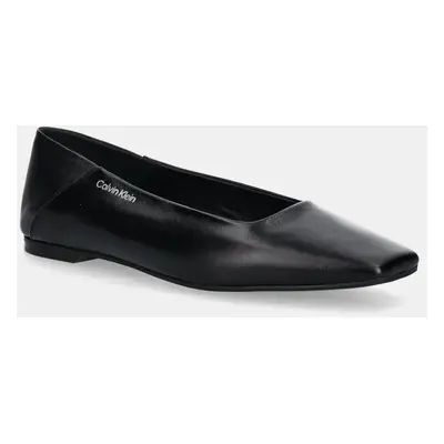 Calvin Klein bőr balerina cipő FLAT BALLERINA - LTH fekete, HW0HW02463