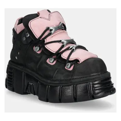 New Rock nubuk tornacipő Nobuck Negro + Nobuck Rosa + Tower Negro Lateral fekete, M-106-C26