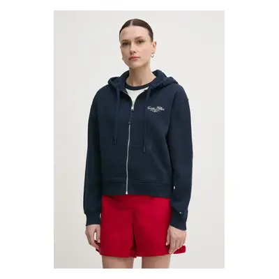 Tommy Hilfiger pamut melegítőfelső sötétkék, női, sima, kapucnis, WW0WW44632