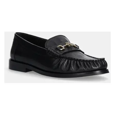 Tommy Hilfiger bőr mokaszin SOFT LEATHER HORSEBIT LOAFER fekete, női, lapos talpú, FW0FW08414