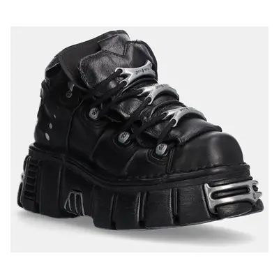 New Rock bőr sportcipő Itali Negro + Nomada Negro + Tower Negro Acero fekete, M-106-S1