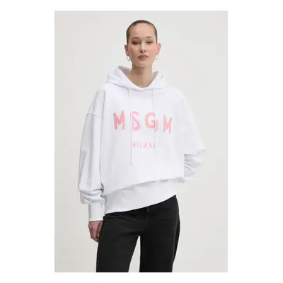 MSGM pamut melegítőfelső fehér, női, nyomott mintás, kapucnis, 3841MDM515.257000