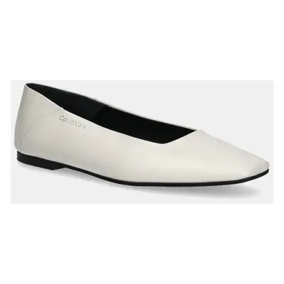 Calvin Klein bőr balerina cipő FLAT BALLERINA - LTH bézs, HW0HW02463