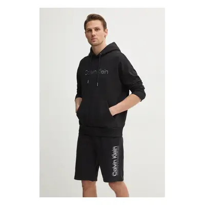 Calvin Klein pamut melegítőfelső fekete, férfi, nyomott mintás, kapucnis, K10K114257