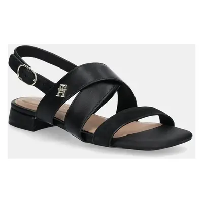 Tommy Hilfiger bőr szandál LEATHER & SUEDE FLAT SANDAL fekete, női, FW0FW08507