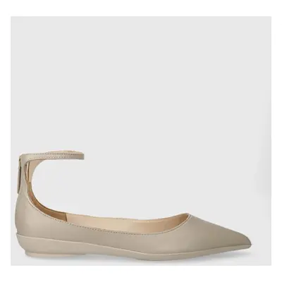 Calvin Klein bőr balerina cipő WRAPPED ANKLE STRAP BALLERINA bézs, HW0HW01840