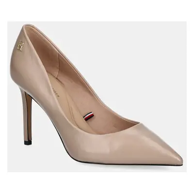 Tommy Hilfiger bőr tűsarkú ESSENTIAL POINTED PUMP bézs, FW0FW07533