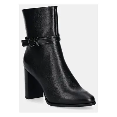 Calvin Klein bokacsizma HEEL ANKLE BOOT W/HW LTH fekete, női, magassarkú, HW0HW02185