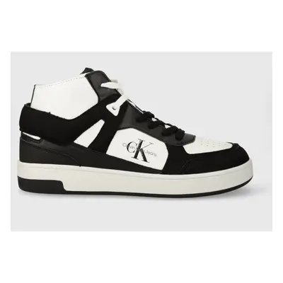 Calvin Klein Jeans bőr sportcipő BASKET CUPSOLE MID LTH ML FAD fekete, YM0YM00883