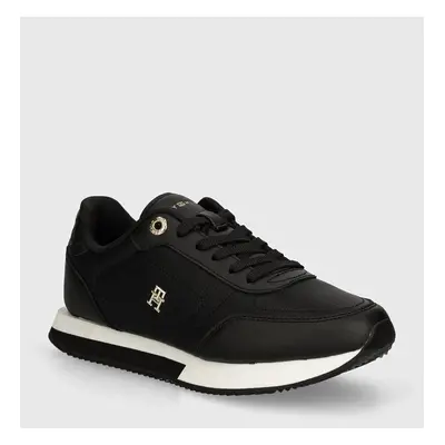 Tommy Hilfiger bőr sportcipő ELEVATED ESSENT RUNNER MONOGRAM fekete, FW0FW08285