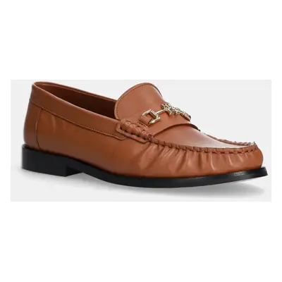 Tommy Hilfiger bőr mokaszin SOFT LEATHER HORSEBIT LOAFER barna, női, lapos talpú, FW0FW08414