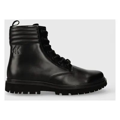 Calvin Klein Jeans bőr bakancs EVA MID LACEUP BOOT LTH fekete, férfi, YM0YM00837