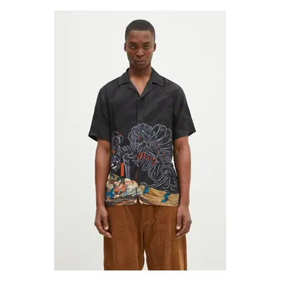 Maharishi ing Cyber Skeleton Camp Collar Shirt férfi, fekete, relaxed, 1408.MULTI