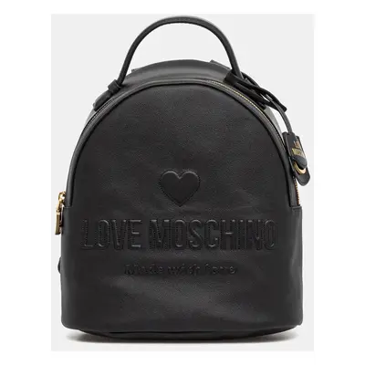 Love Moschino bőr hátizsák fekete, női, kis, nyomott mintás, JC4116PP1