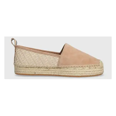 BOSS espadrilles velúrból Madeira bézs, platformos