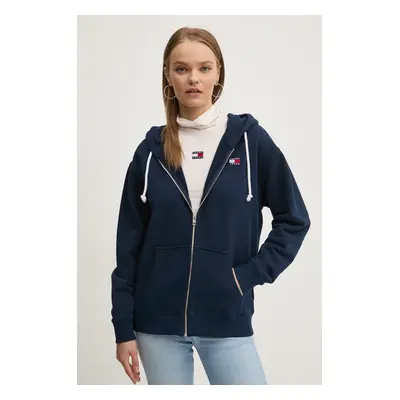 Tommy Jeans pamut melegítőfelső sötétkék, női, sima, kapucnis, DW0DW19932