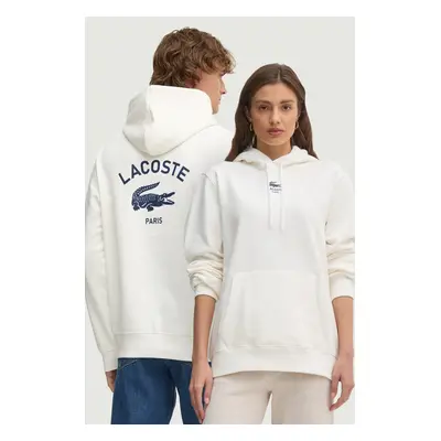 Lacoste pamut melegítőfelső fehér, nyomott mintás, kapucnis, SH2740