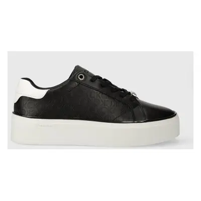 Calvin Klein bőr sportcipő FLATFORM C LACE UP - MONO MIX fekete, HW0HW01870