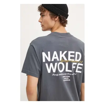 Naked Wolfe pamut póló szürke, férfi, nyomott mintás, classic.tee