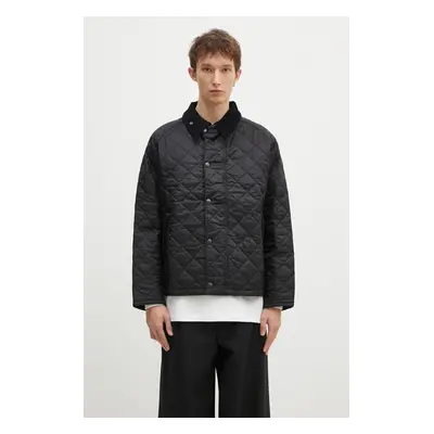 Barbour rövid kabát OS Transport Quilted Jacket férfi, fekete, átmeneti, oversize, MQU1796