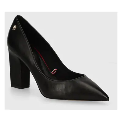 Tommy Hilfiger bőr flip-flop BLOCK HEEL POINTED PUMP LEATHER fekete, magassarkú, FW0FW08149