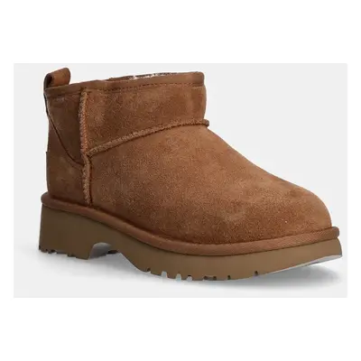 UGG gyerek hócipő velúrból KIDS CLASSIC ULTRA MINI NEW HEIGHTS barna, 1157732K